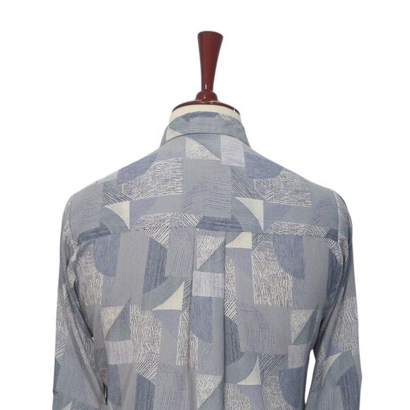 Womens Gray Chiffon Button Up Shirt Medium Abstract Geometric Dressy Blouse - Picture 6 of 7